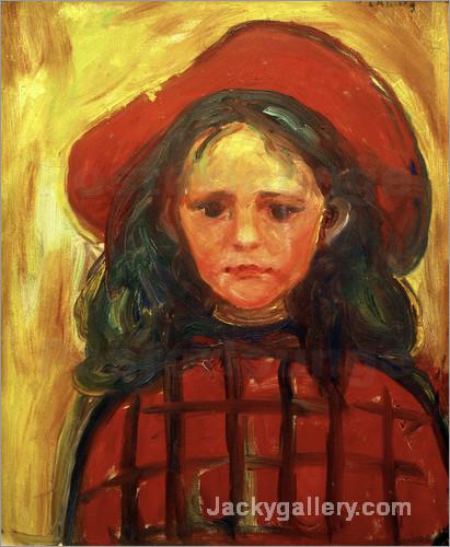 Girl in Red Checkered Dress and Red Hat by Edvard Munch paintings reproduction